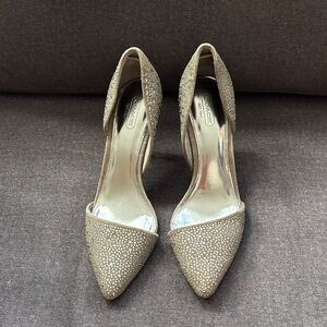 COACH Camille Brown/Grey Suede Rhinestone D'Orsay Heels